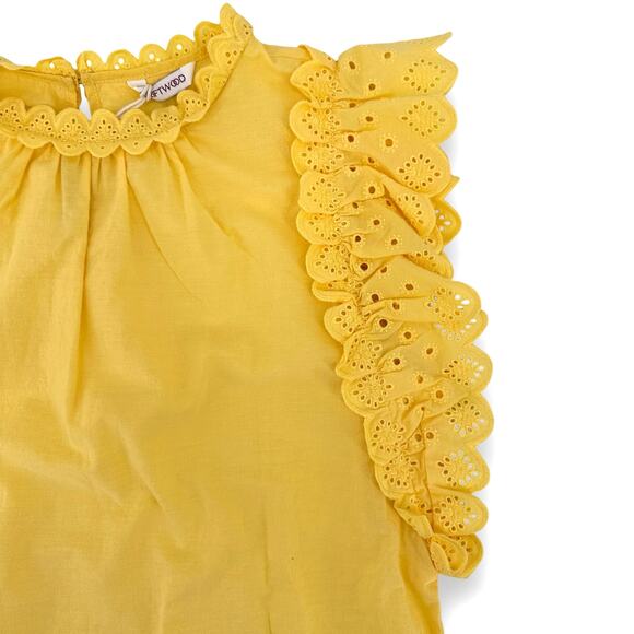 Driftwood Yellow Eyelet Ruffle Sleeve Shirt Womens Size Small Boho Festival - Picture 2 of 5
